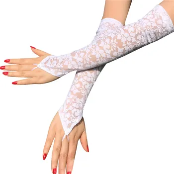 1 пара женских длинных кружевных перчаток, сексуальные ажурные перчатки без пальцев, женские варежки, аксессуары для платья Изображение 2