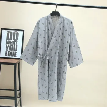 100% Тонкая Свободная Новая мужская пижама Юката с капюшоном, газовый халат, хлопковый халат 2023, Японский V-образный вырез.