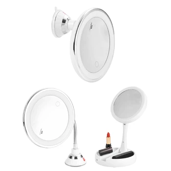 10X Гибкое зеркало для макияжа со светодиодной подсветкой Сенсорный экран с присоской Портативный туалетный столик Туалетные зеркала Челнока