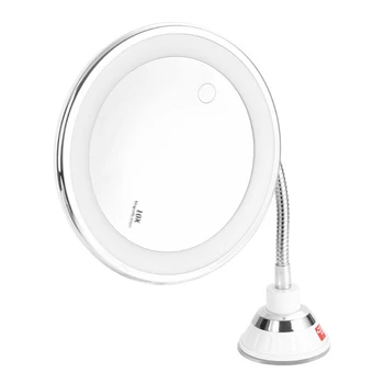 10X Гибкое зеркало для макияжа со светодиодной подсветкой Сенсорный экран с присоской Портативный туалетный столик Туалетные зеркала Челнока Изображение 2