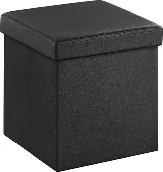 15-дюймовый складной пуфик-куб из искусственной кожи черного цвета