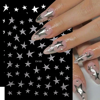 1шт 5D Реалистичная Металлическая Серебряная наклейка для ногтей Лазерные Золотые Метеоритные звезды Клейкие наклейки для дизайна ногтей Наклейка с косыми звездами Слайдер-наклейка