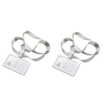 2 горизонтальных держателя для удостоверений личности из алюминиевого сплава с шейкой на шнурке для женщин и мужчин, держатели деловых рабочих карточек