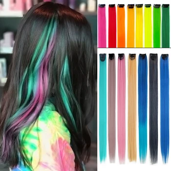2 упаковки цветных прямых заколок для наращивания волос толщиной 55 см с синтетической подсветкой, радужные заколки для волос, серые, синие, фиолетовые шиньоны Изображение 2
