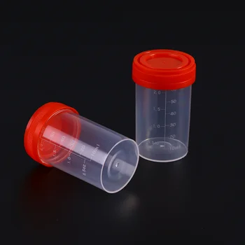 20 шт., практичный пластиковый стаканчик для образцов, контейнер для мочи, 60 мл EO без этикетки для лабораторного медицинского использования (случайный цвет)