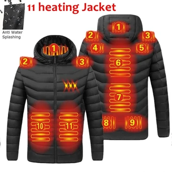 2023 NWE, мужские зимние теплые куртки с USB-подогревом, умный термостат, Однотонная одежда с капюшоном и подогревом, Водонепроницаемые Теплые куртки