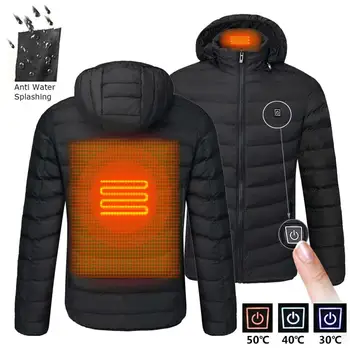2023 NWE, мужские зимние теплые куртки с USB-подогревом, умный термостат, Однотонная одежда с капюшоном и подогревом, Водонепроницаемые Теплые куртки Изображение 2