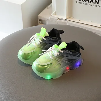 2023 Детские кроссовки с подсветкой, белая повседневная обувь для мальчиков и девочек, модные детские светящиеся кроссовки, Детская обувь с индукционной светодиодной лампой Изображение 2