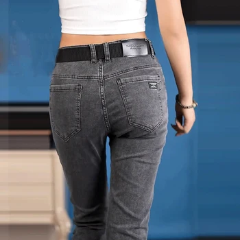 2023 Новые мужские узкие серые джинсы, обтягивающие модные дизайнерские джинсовые брюки, мужская брендовая одежда, Черные брюки, уличная одежда Изображение 2