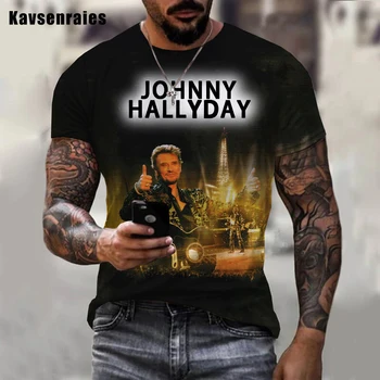 2023 Новый поп-певец Джонни Холлидей, футболка с 3D-принтом, Мужская, женская, рок-мода, повседневная уличная одежда, хип-хоп Футболки Harajuku Изображение 2