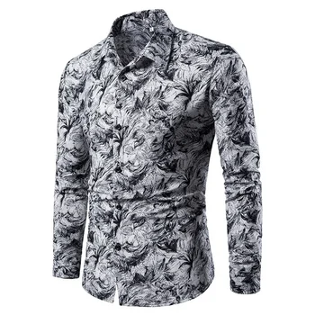 2023 Осень Новая мужская повседневная рубашка Поло с цветочным рисунком и длинными рукавами, рубашка с открытыми пуговицами, мужская рубашка в английском стиле, Мужская Изображение 2