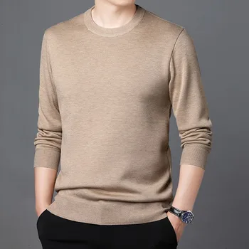 2023 Осень, Новый пуловер из ребристой вязки с круглым вырезом, мужской свитер, мужская одежда Изображение 2