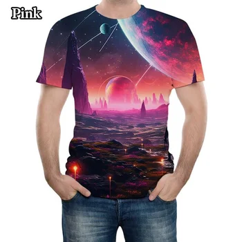2023 Футболка с 3d-изображением красочного облака, летняя мужская уличная футболка с красочной планетой, авторский дизайн, индивидуальность, футболка для пары Изображение 2