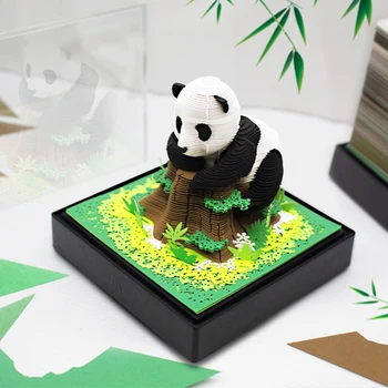 3D Календарь с пандой, Искусство вырезания из бумаги со светом, Календарь на 2024 год для подарков своими руками, украшение рабочего стола Изображение 2