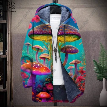 3D-печать, цветной грибной галлюциногенный узор, теплая и морозостойкая куртка с капюшоном на молнии, зимняя подарите себе повседневный подарок