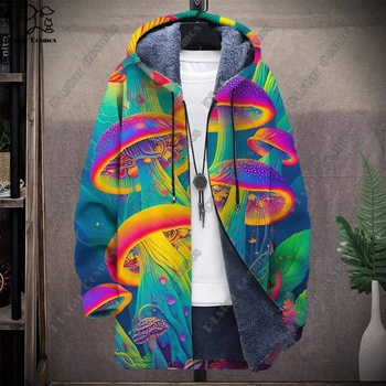 3D-печать, цветной грибной галлюциногенный узор, теплая и морозостойкая куртка с капюшоном на молнии, зимняя подарите себе повседневный подарок Изображение 2