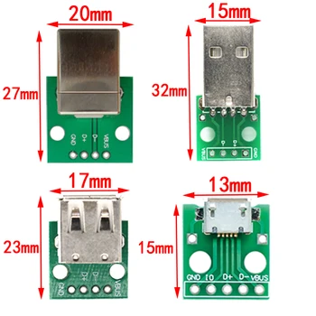 5ШТ Штекерный разъем USB/MINI MICRO USB для DIP-адаптера разъем-розетка 2.54 Разъем B Type-C USB2.0 3.0 Женский Конвертер печатных плат Изображение 2