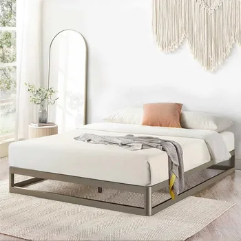 9-дюймовый металлический каркас кровати на платформе с прочной стальной ламельной основой для матраса (пружинный блок не требуется), двуспальная кровать, серый каркас кровати