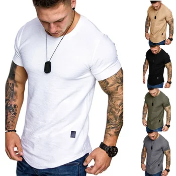 B6077 Новая мужская футболка Slim Fit с круглым вырезом и коротким рукавом для фитнеса, повседневный хлопковый топ в стиле хип-хоп, летняя модная базовая футболка