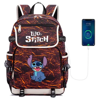 Disney Lilo Stitch Оксфорд Многофункциональные рюкзаки с USB-зарядкой Мужская дорожная сумка Женский студенческий рюкзак для ноутбука