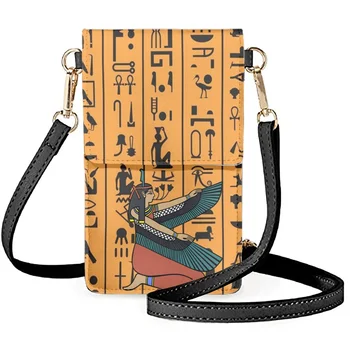 FORUDESIGNS/ Женская сумка для мобильного телефона с иероглифическим дизайном, кожаная сумка-мессенджер из древнего египетского искусства, откидная крышка, многоцелевая сумка-мессенджер