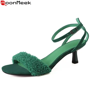 MoonMeek 2023 Новая Синтетическая Летняя Роскошная обувь, Женские вечерние сандалии с пряжкой, Женские босоножки на шпильках и высоком каблуке