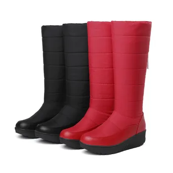 MoonMeek/ модные зимние ботинки большого размера на плоской платформе, сапоги до середины икры, с круглым носком на пуху, сохраняющие тепло, водонепроницаемые женские ботинки, защищающие от скольжения Изображение 2