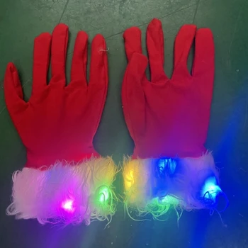 Q0KE Рождественские перчатки Санта Клауса, светящиеся в темноте Перчатки для костюма Санта Клауса, реквизит для вечеринки, Фестивальные светящиеся перчатки, Грелки для рук Изображение 2