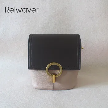 Relwaver темно-кофейная контрастная сумка-ведро абрикосового цвета из натуральной кожи для женщин 2023, осенне-зимняя сумка через плечо с двумя ремнями через плечо
