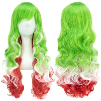 Soowee Зеленый Белый красный Омбре Волнистые волосы Косплей Парики с челкой Костюм для Хэллоуина Парик для женщин