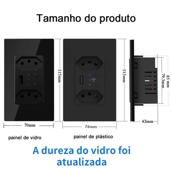 WiFi Умная бразильская настенная розетка Tomada USB Электрические розетки, Пластиковая стеклянная панель, пульт дистанционного управления от Tuya Alexa Google Home Изображение 2