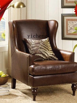XL Американский Простой Европейский Одноместный Кожаный диван Постмодернистское кресло с откидной спинкой Изображение 2