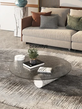 zqItalian Минималистичный мраморный круглый чайный столик Минималистичная мебель для гостиной Light Luxury Tea Изображение 2