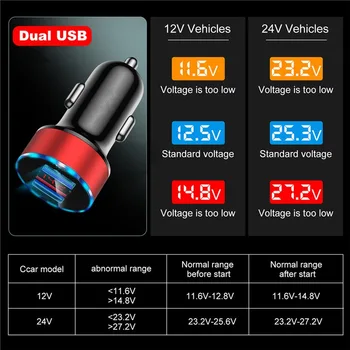 Автомобильное зарядное устройство 5V 3.1A, двойной USB-адаптер QC, прикуриватель, светодиодный вольтметр, быстрое зарядное устройство для мобильных телефонов Изображение 2
