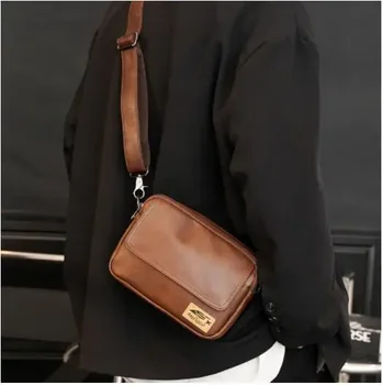 Винтажная мужская сумка-мессенджер из мягкой кожи, повседневная мужская сумка через плечо, модная мужская дорожная квадратная сумка-слинг bolso hombro