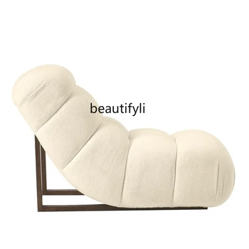 Винтажный Одноместный диван-кресло из массива овечьей шерсти, Дизайнерская Простая ткань, мебель для гостиной, отдыха, диван-кресло