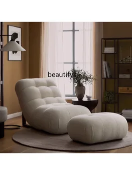 Винтажный Одноместный диван-кресло из массива овечьей шерсти, Дизайнерская Простая ткань, мебель для гостиной, отдыха, диван-кресло Изображение 2