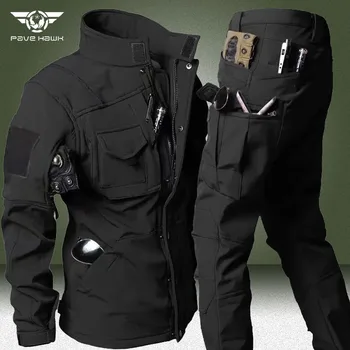 Военные флисовые теплые комплекты, зимние водонепроницаемые куртки-бомберы + армейские брюки-карго с несколькими карманами, костюмы из 2 предметов, износостойкий тактический комплект