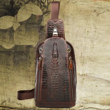 Высококачественная мужская сумка-мессенджер из натуральной кожи, сумка через плечо, масло, воск, воловья кожа, дорожная сумка с рисунком крокодила, нагрудный рюкзак