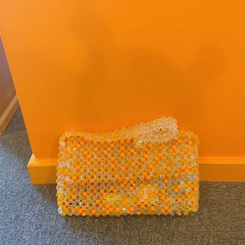 Высококачественная Оранжевая прозрачная сумочка для телефона, расшитые бисером Открытые сумки для женщин, новая акриловая модная женская сумка Изображение 2