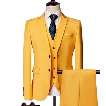 Высококачественный мужской деловой повседневный костюм (костюм + жилет + брюки) Красивый свадебный модный однотонный повседневный костюм-тройка