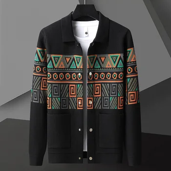 Высококлассный брендовый вязаный жакет мужская весенне-осенняя новая мода ретро изысканный жаккардовый корейский повседневный свитер кардиган пальто