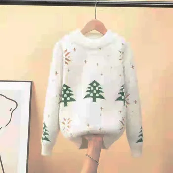 Вязаный свитер для девочек из норкового флиса, детские рождественские свитера, детский утолщенный трикотаж, весна-осень Изображение 2