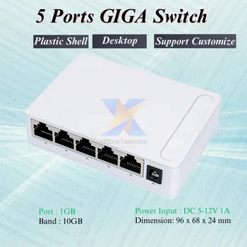 Гигабитный Коммутатор Ethernet, Волоконно-оптический Медиаконвертер, 5 Портов, 10 м, 100 м, 1000 м, Металл и пластик Изображение 2