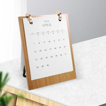 Декор Настольный Перевернутый календарь Бумажный Ежемесячный планировщик Расписание Календарь с деревянной подставкой для домашнего офиса