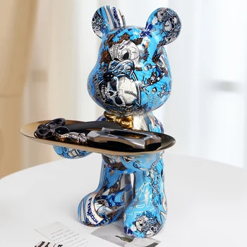Декоративные статуэтки Домашнего мишки Бультера с металлическим держателем для подноса, красочные скульптуры животных, украшения для интерьера, украшение стола, коробка для ключей Изображение 2