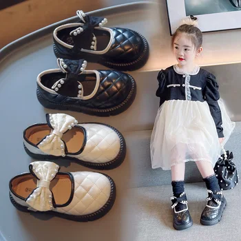 детская обувь обувь принцессы для девочек, кожаная обувь с бантом и жемчугом, милая обувь Мэри Джейн для девочек на толстой подошве, нескользящая обувь для девочек, zapatos lolita