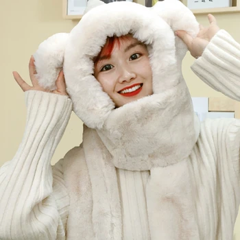 для кота медведь Зимняя ушанка мужская сгущает теплые перчатки, шарф, костюмы для взрослых для женщин мультфильм вязаная шапка холодная зима необх