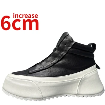 Европейская мягкая и удобная обувь из натуральной кожи с высоким берцем для мужчин, осенне-зимняя экипировка, обувь с высоким берцем на подошве, увеличенная обувь для мужчин