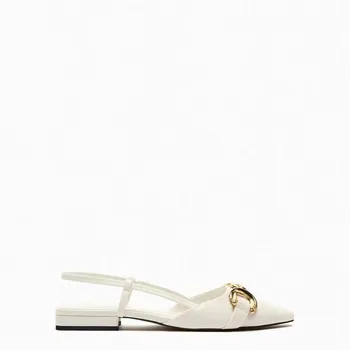 Женская обувь на плоской подошве TRAF ZA 2023, летние женские туфли-лодочки с острым носком, украшенные белым металлом, босоножки, модная обувь на низком каблуке Изображение 2
